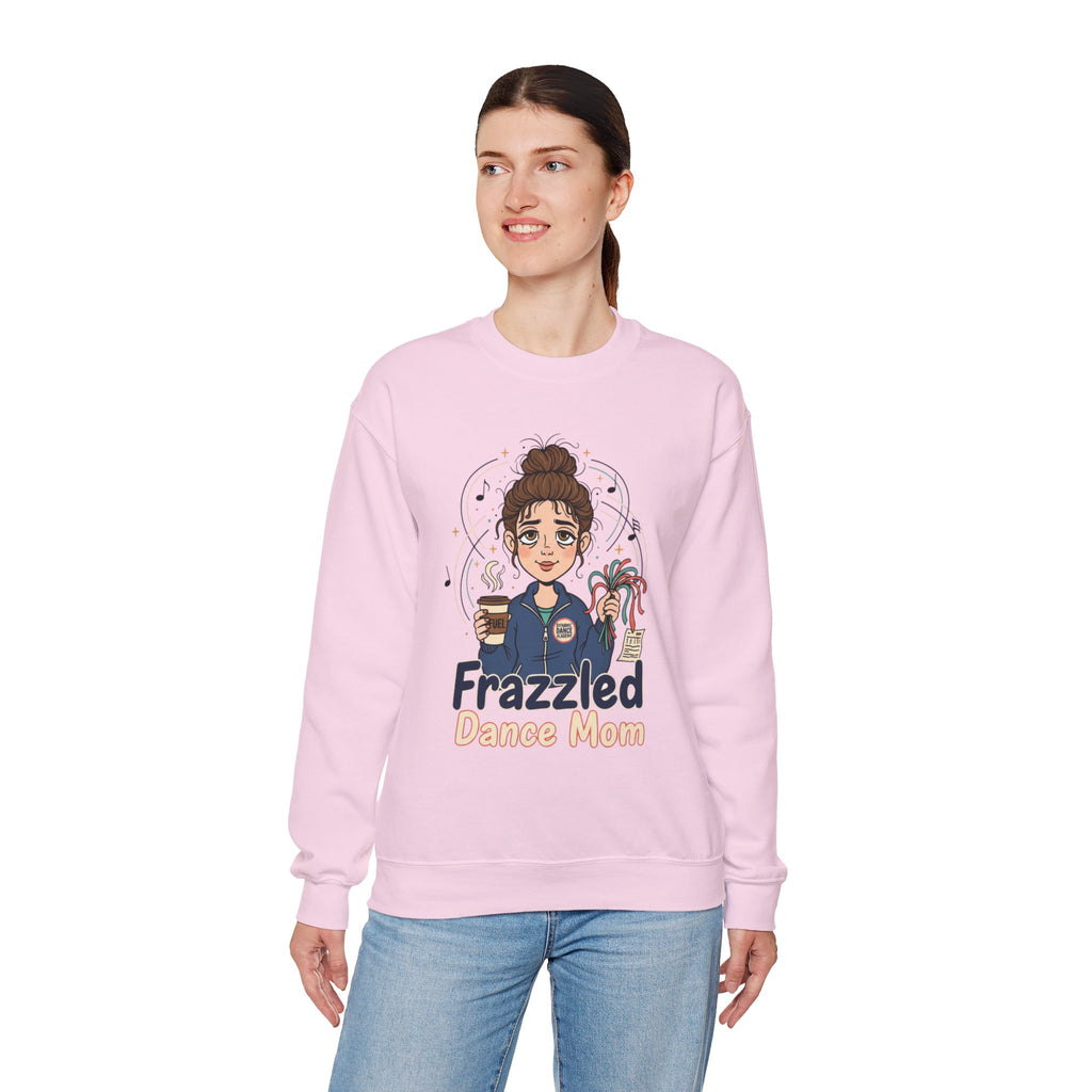 Frazzled Dance Mom Crewneck Sweatshirt – Funny Mom Gift, Coffee & Dance Mom Graphic Pullover