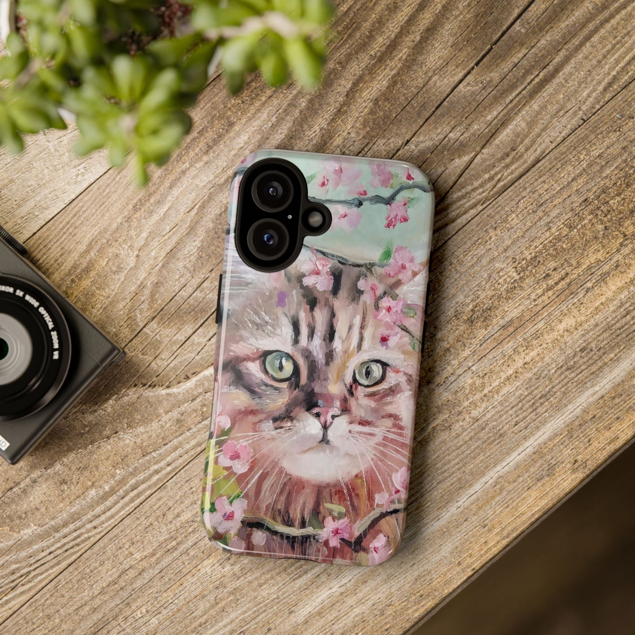 iPhone 16 Floral Cat Tough Phone Case — Protective Botanical Cat Design