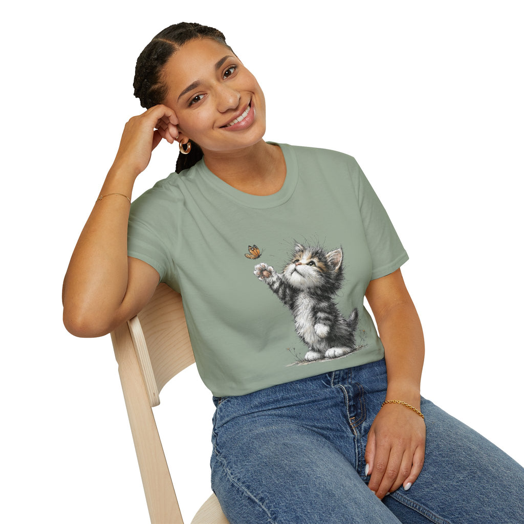 Cute Kitten & Butterfly T-Shirt — Adorable Cat Graphic Tee for Cat Lovers