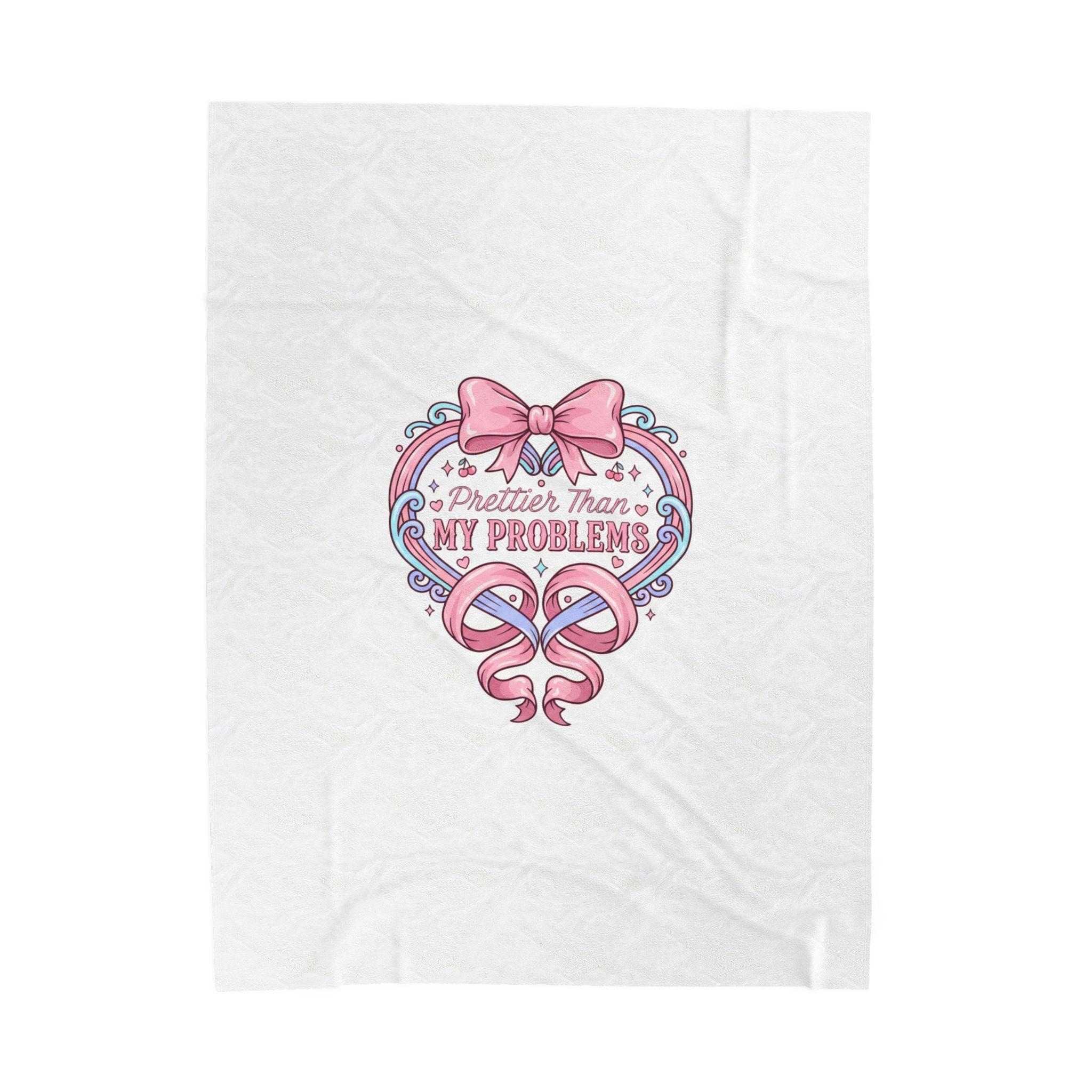 Prettier Than My Problems Velveteen Blanket | coquette ribbon art, pastel humor