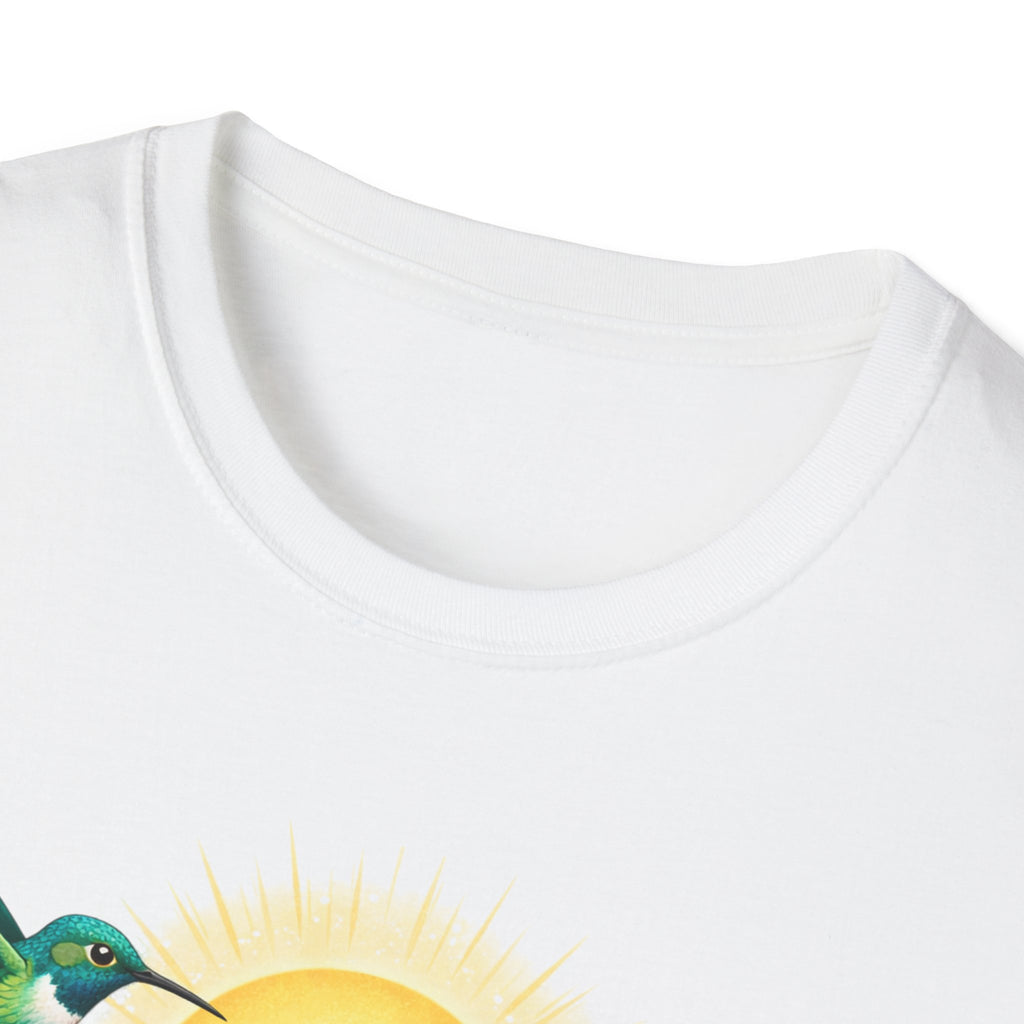Floral Sunrise T-Shirt — Hummingbirds & Roses Graphic Tee