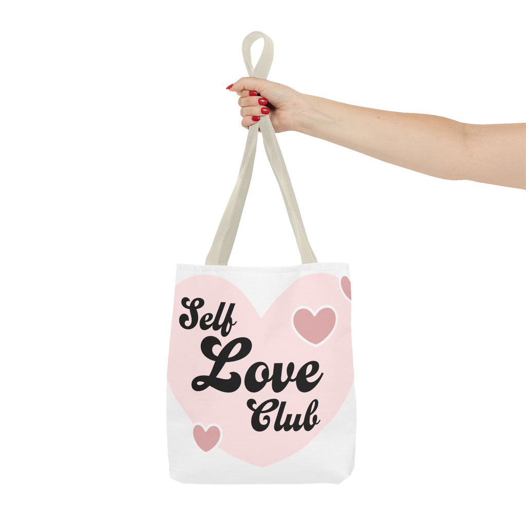 Self Love Club Tote Bag — Pink Heart Feminine Canvas Shoulder Bag
