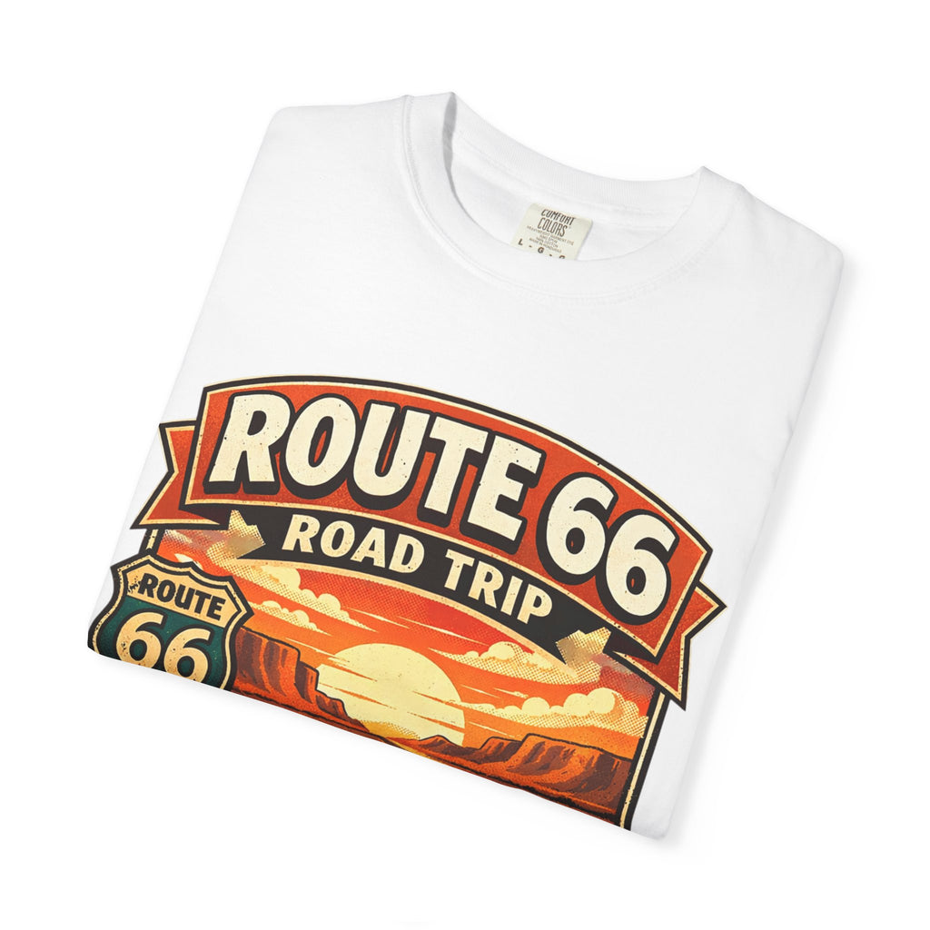 Route 66 Road Trip T-Shirt — Vintage Sunset Classic Car Tee
