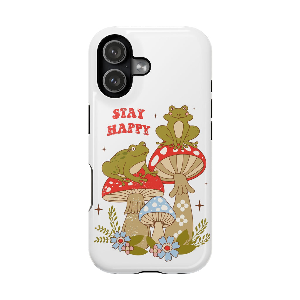 iPhone 17 Phone Case 'Stay Happy' Frogs on Mushrooms Impact-Resistant Case