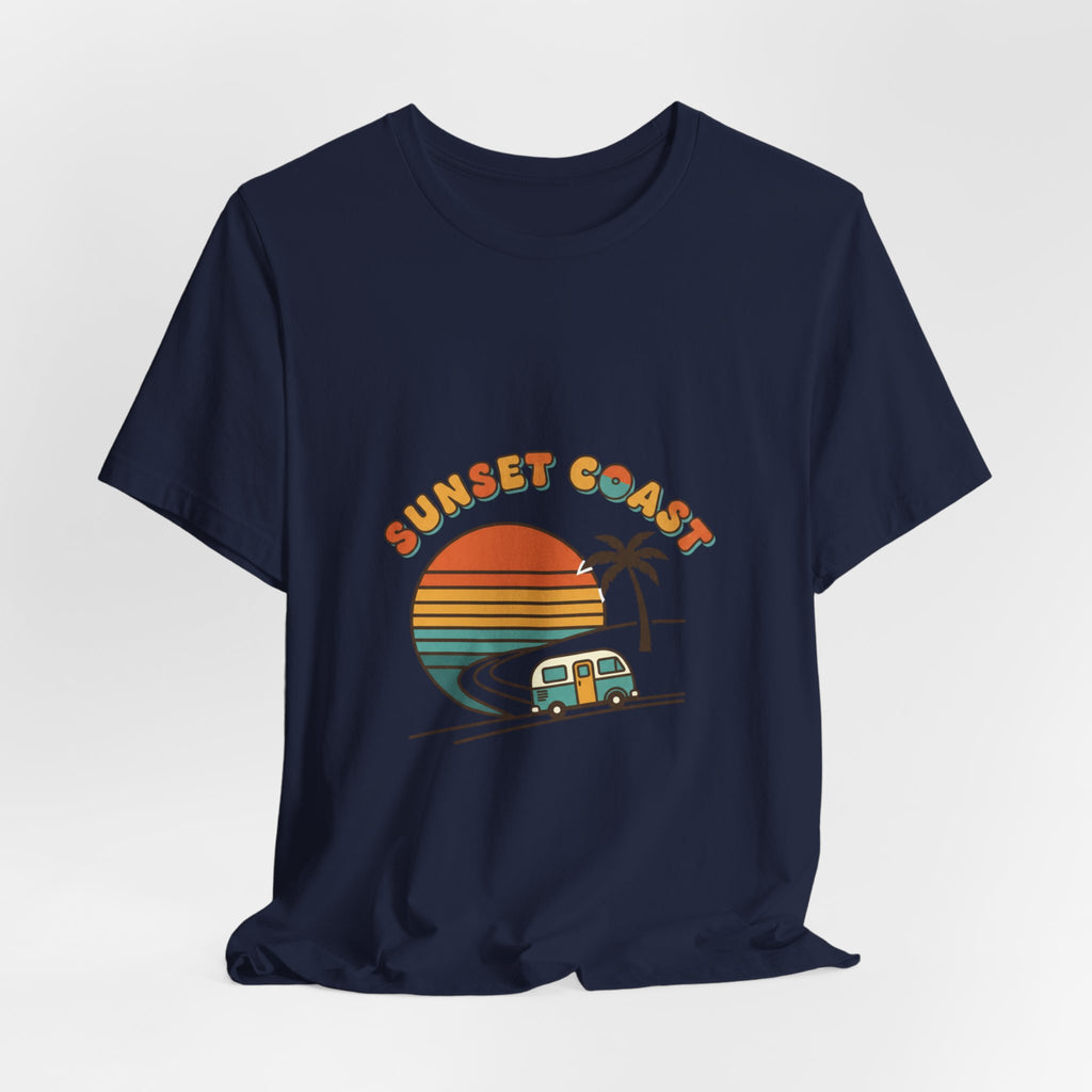 Sunset Coast Retro Surf Graphic Tee | 70s Sunset Shirt, Vintage Palm Postcard