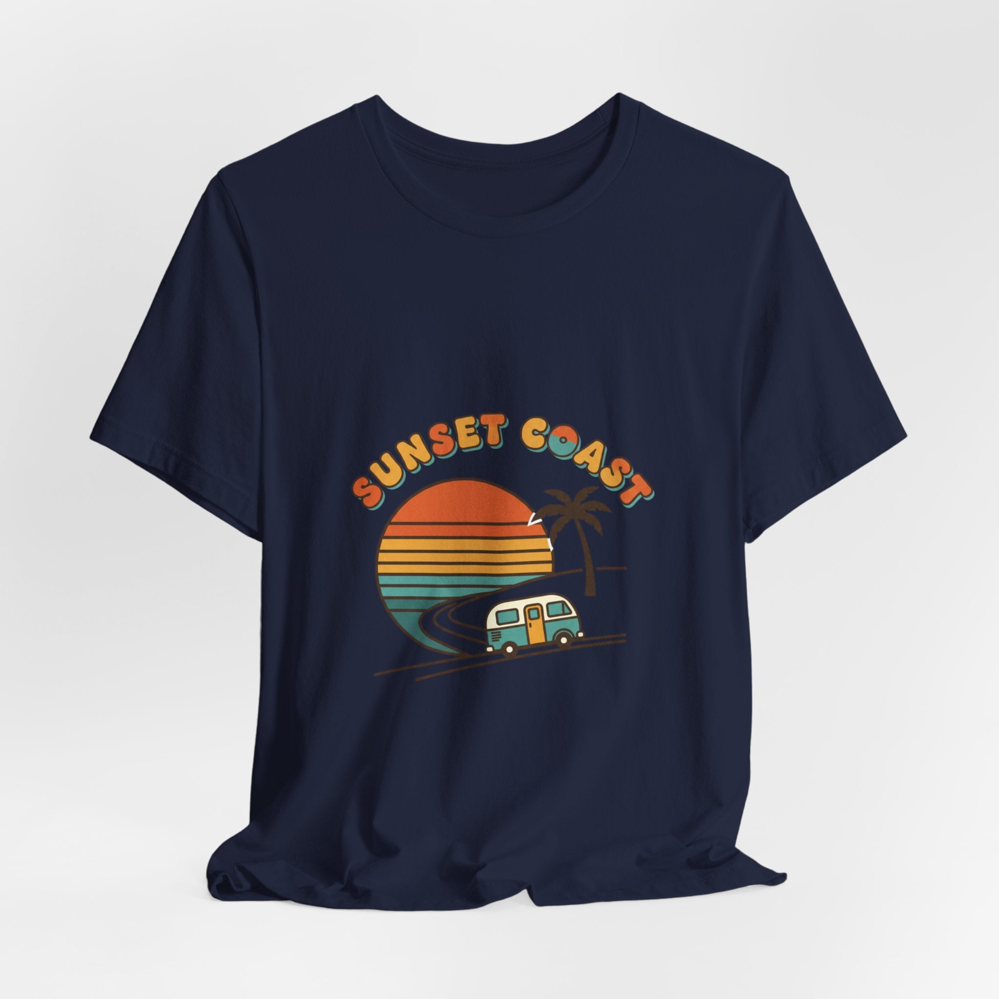 Sunset Coast Retro Surf Graphic Tee | 70s Sunset Shirt, Vintage Palm Postcard