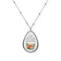Oval Prayer Pendant Necklace — "Lord Bless this day" Floral Teardrop Necklace
