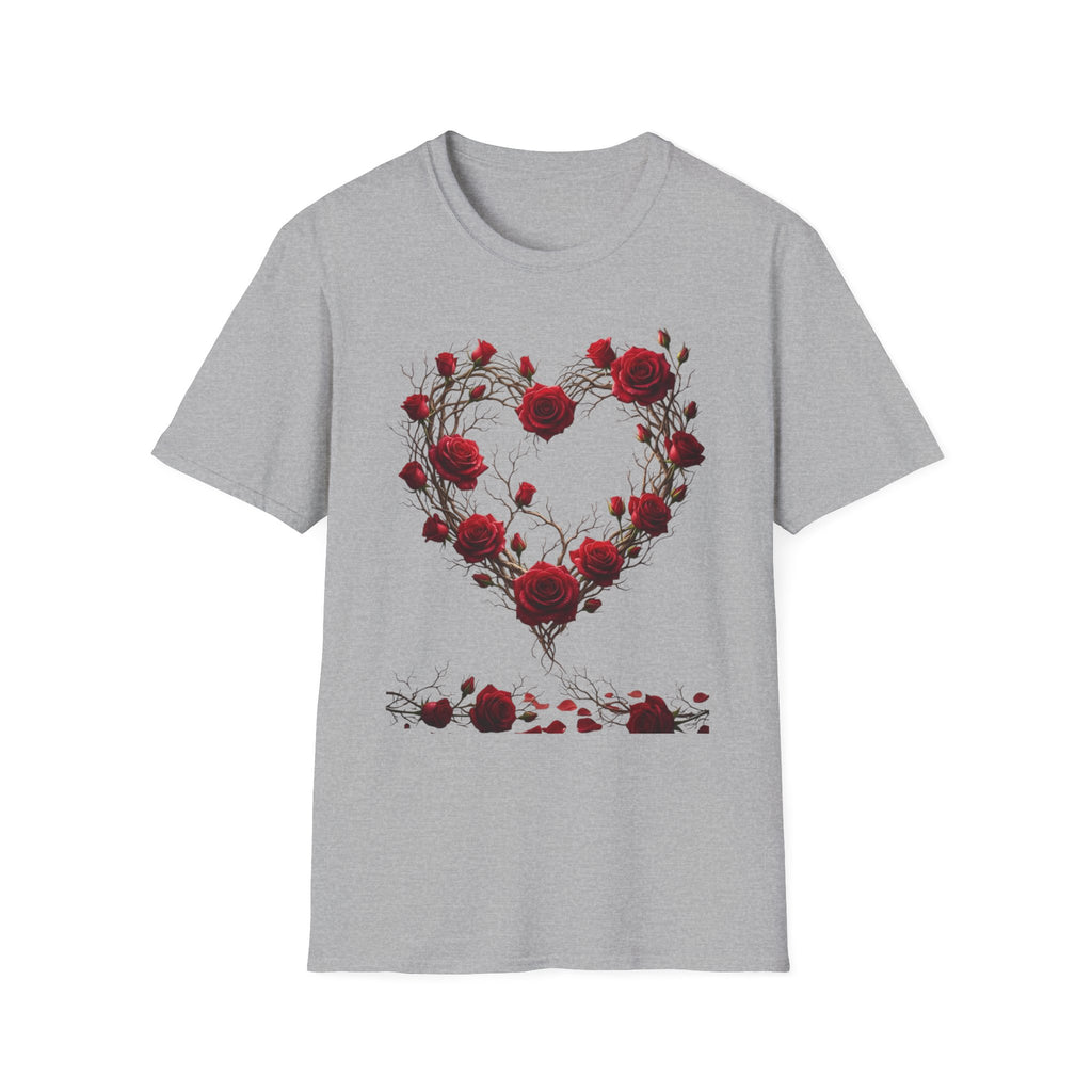 Rose Vine Heart T-Shirt — Heart of Vines with Red Roses
