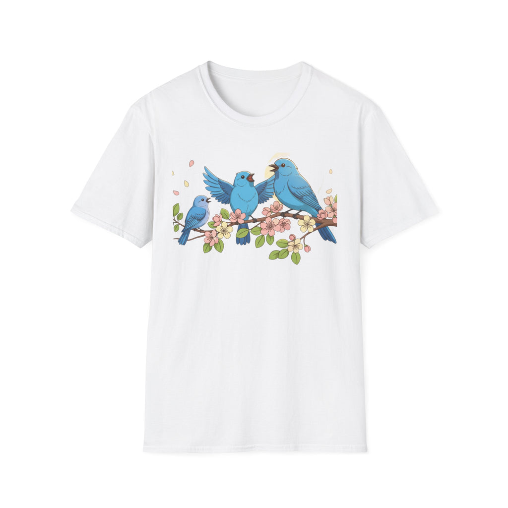 Blue Birds on Branch T-Shirt — Trio of Bluebirds Graphic Tee
