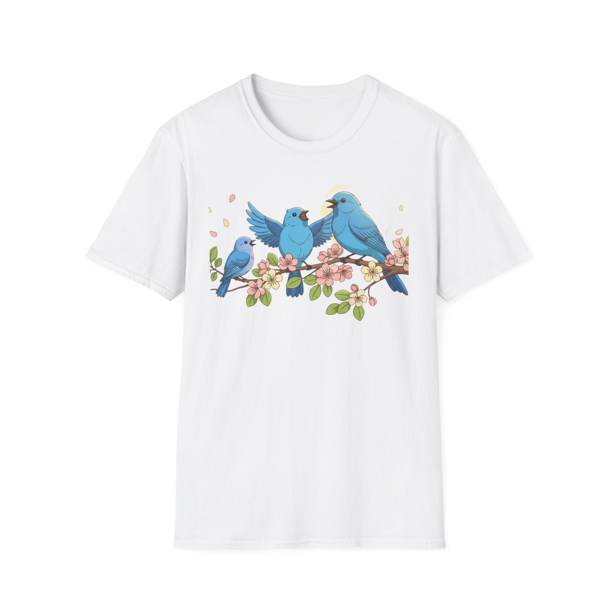 Blue Birds on Branch T-Shirt — Trio of Bluebirds Graphic Tee