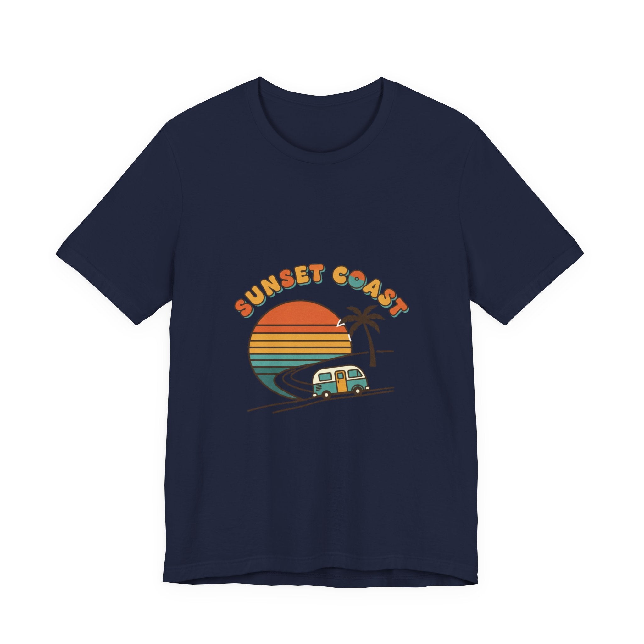 Sunset Coast Retro Surf Graphic Tee | 70s Sunset Shirt, Vintage Palm Postcard