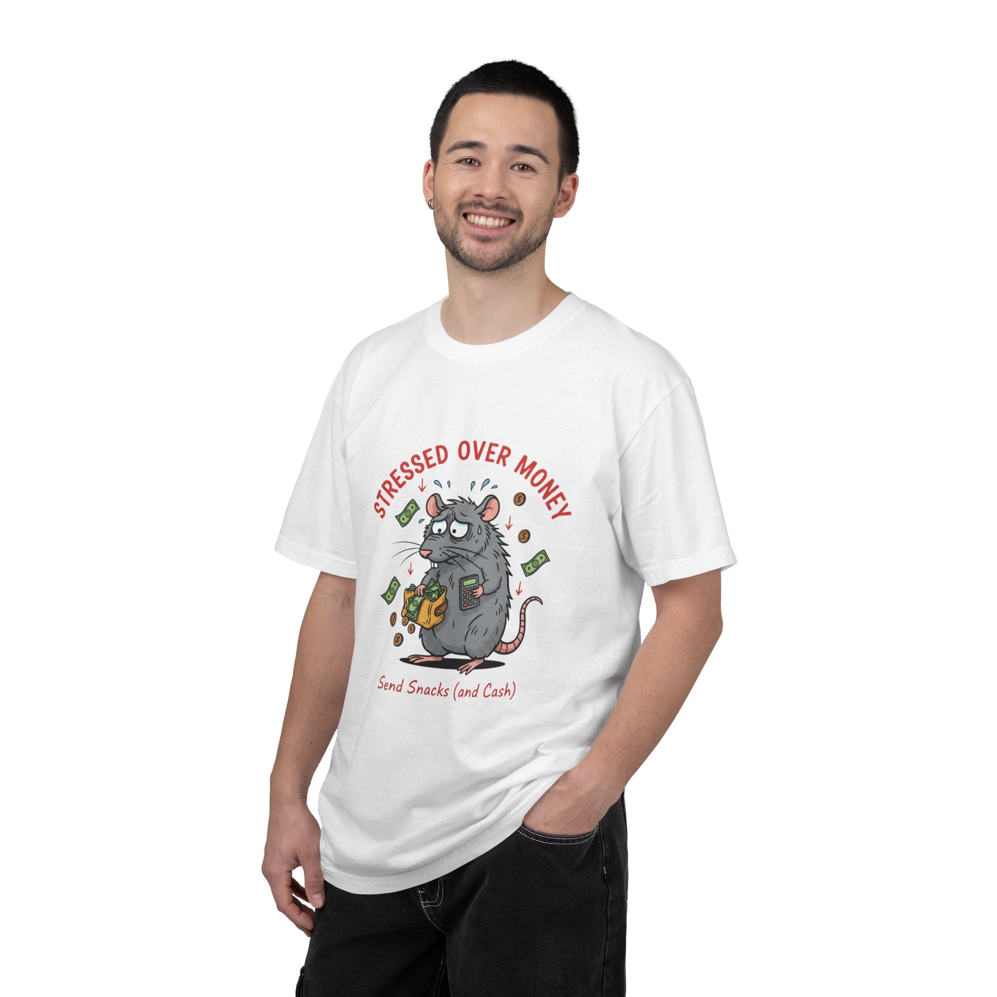 Stressed Over Money T-Shirt — Cute Snack-Loving Rat Graphic Tee