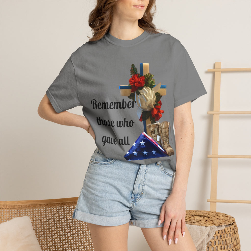 Veteran Tribute T-Shirt — Folded Flag, Cross & Combat Boots