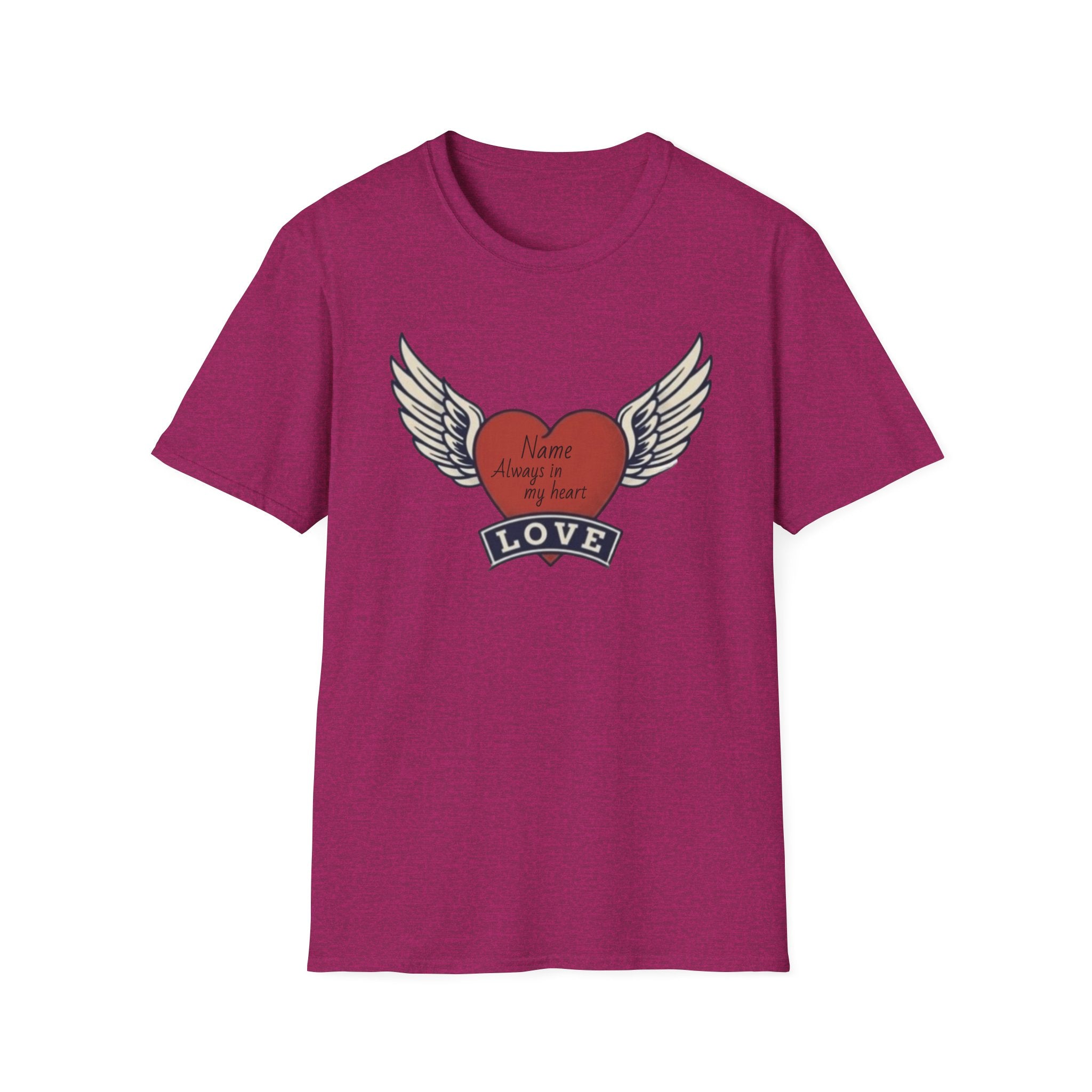 Memorial Heart Wings T-Shirt — Personalized 'Love, Remember' with Name & Date