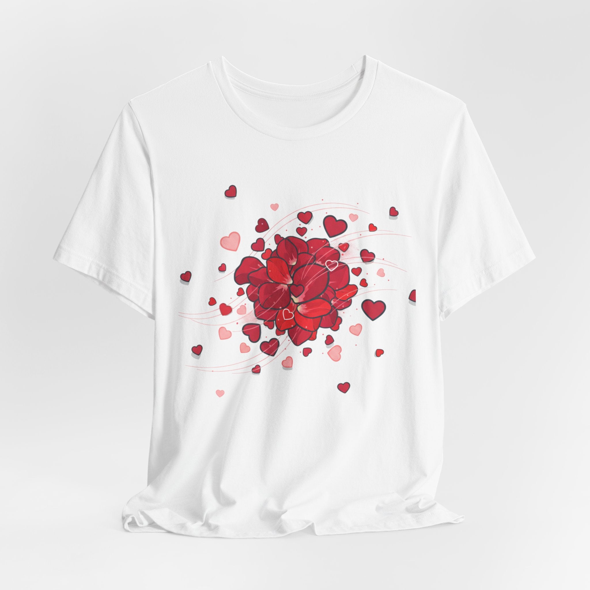 Heart Rose T-Shirt — Red Floral Heart Bouquet Tee