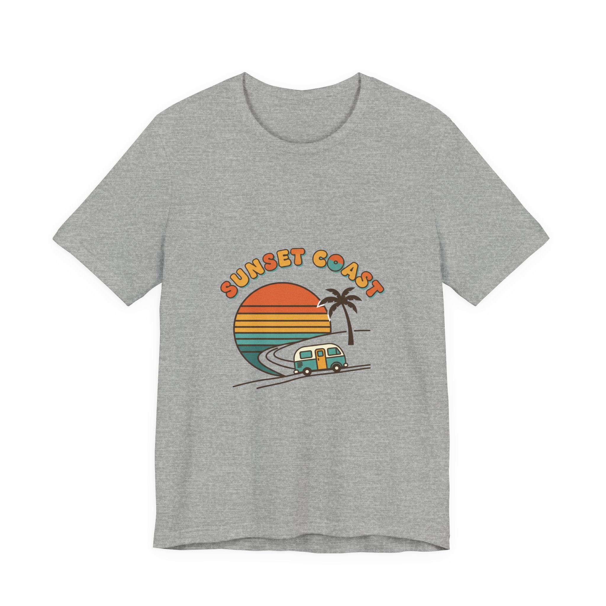Sunset Coast Retro Surf Graphic Tee | 70s Sunset Shirt, Vintage Palm Postcard