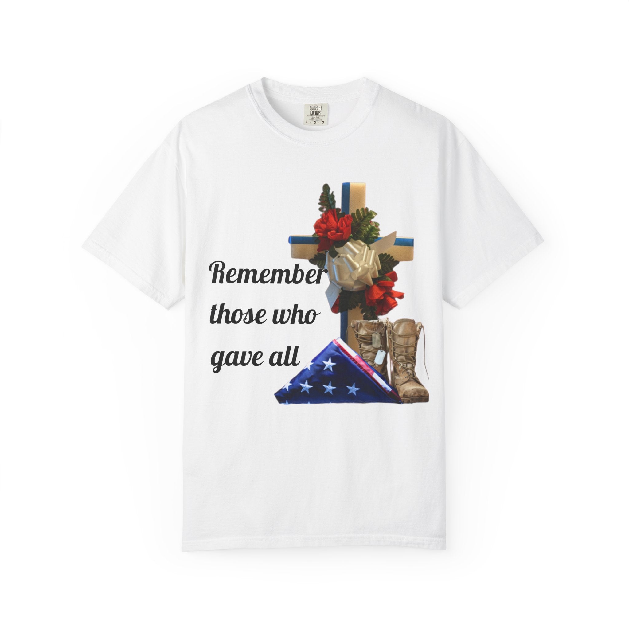 Veteran Tribute T-Shirt — Folded Flag, Cross & Combat Boots