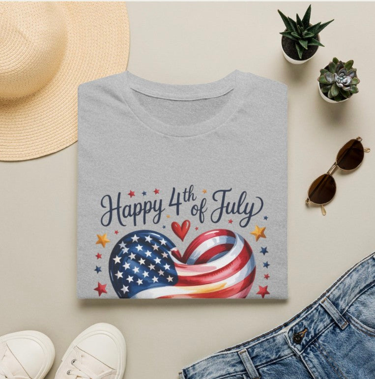 4th of July Heart T-shirt, Happy 4th.of July Patriotic Flag Tee