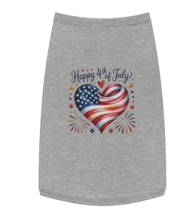 Happy 4th of July Dog Tee , Patriotic Heart Pet TankTop