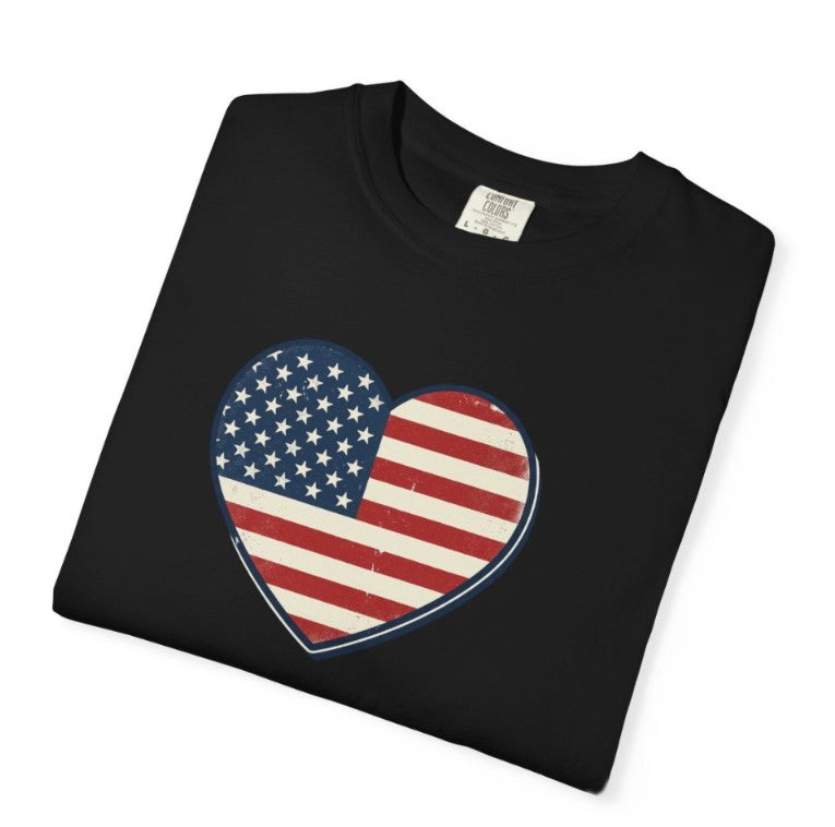 American Heart Flag T-Shirt, Heart Shaped USA Flag Tee
