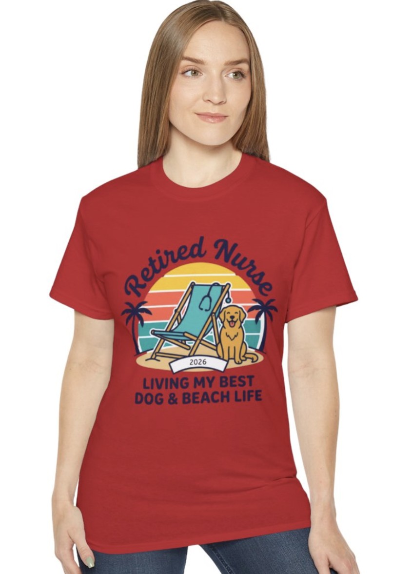 Retired Nurse Beach T-shirt, Living My Best Dog and Beach Life Tee