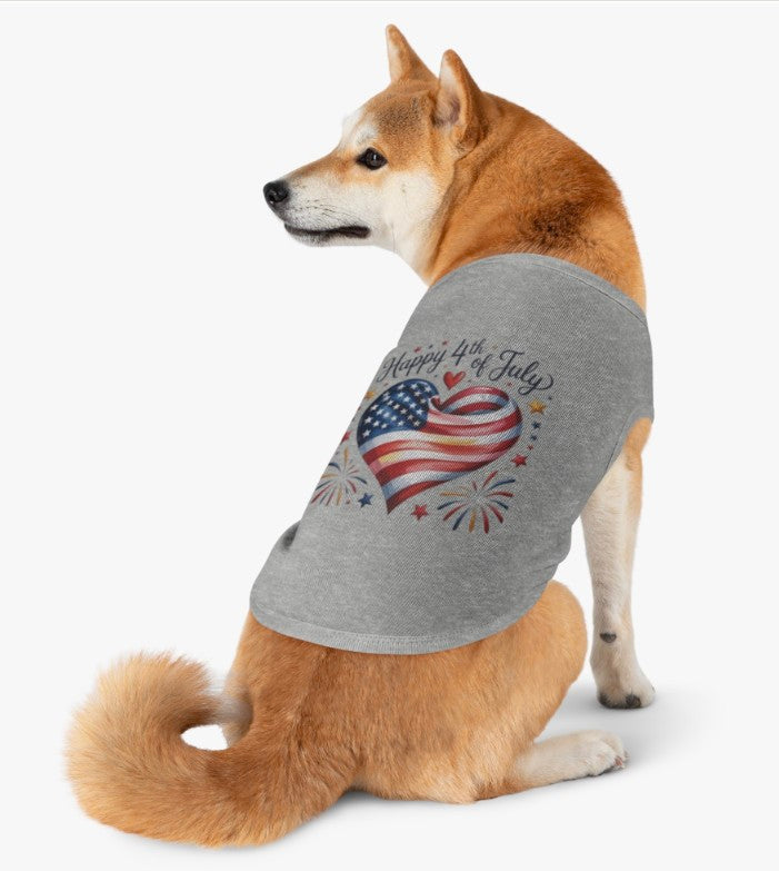 Happy 4th of July Dog Tee , Patriotic Heart Pet TankTop