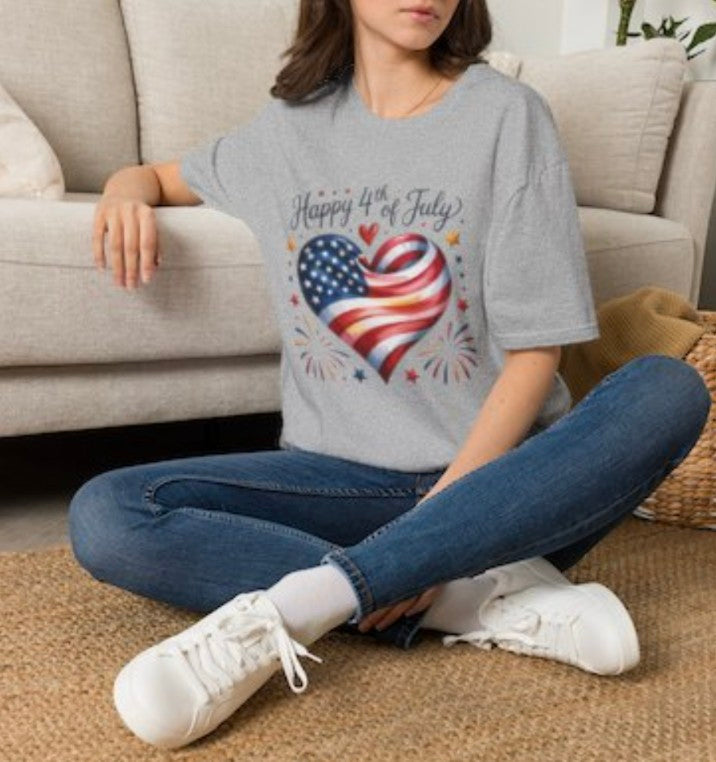 4th of July Heart T-shirt, Happy 4th.of July Patriotic Flag Tee